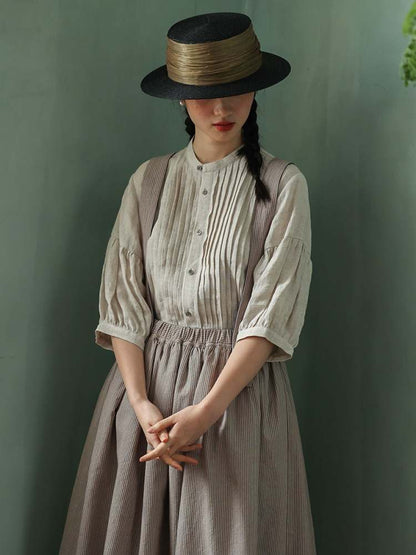 Retro Pleated Collar Loose Shirt