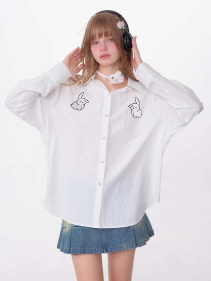 Rabbit Embroidery Loose Shirt