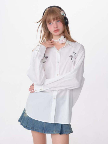 Rabbit Embroidery Loose Shirt