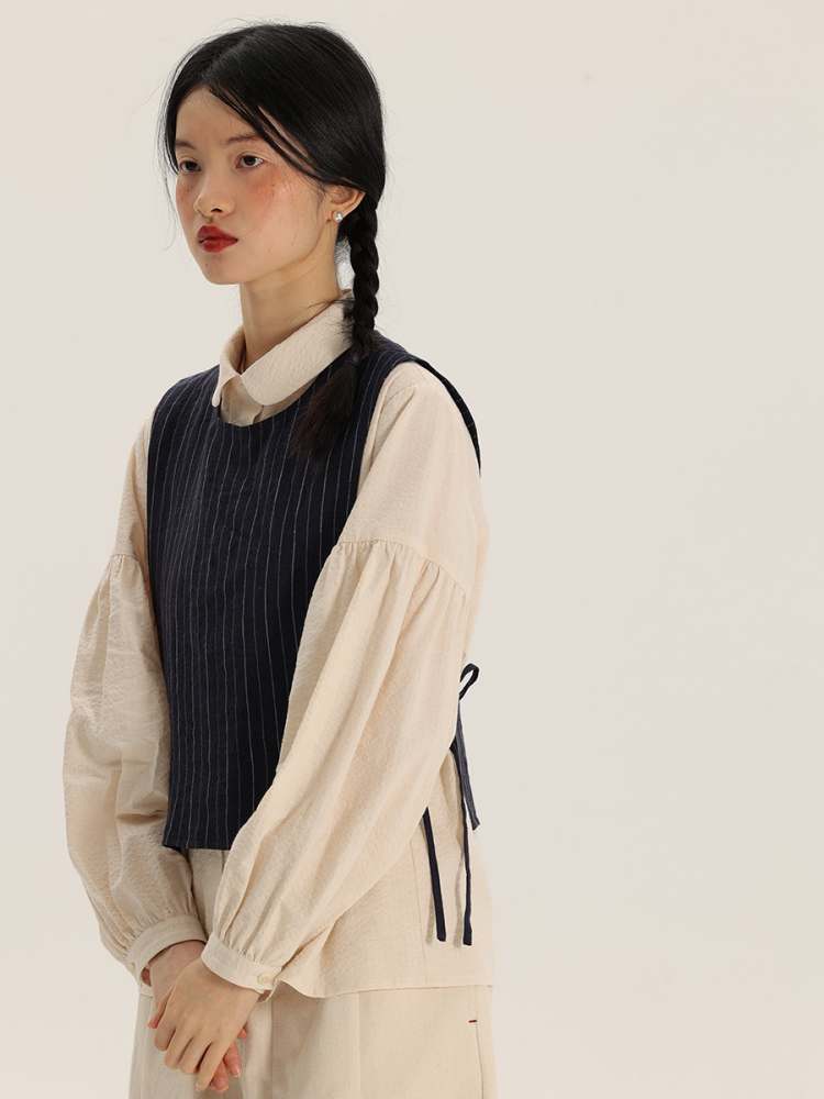 Retro Round Neck Stripe Linen Vest