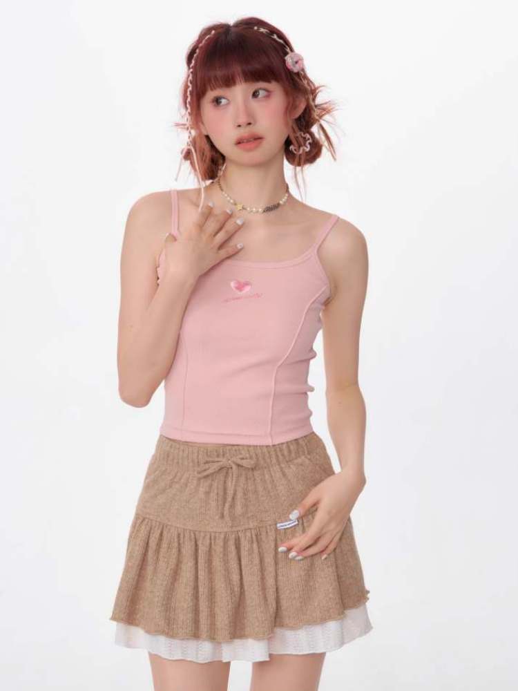 Slim Fit Heart Embroidery Knit Camisole