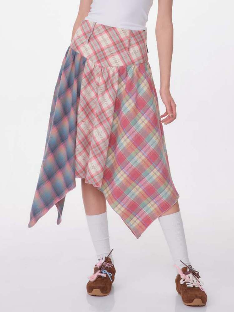 3 Types Of Plaid Patterns Double Waist Random Hem Skirt