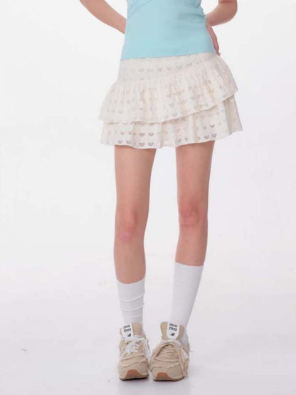 Heart-Shaped Cutout Race A-Line Cake Mini Skirt