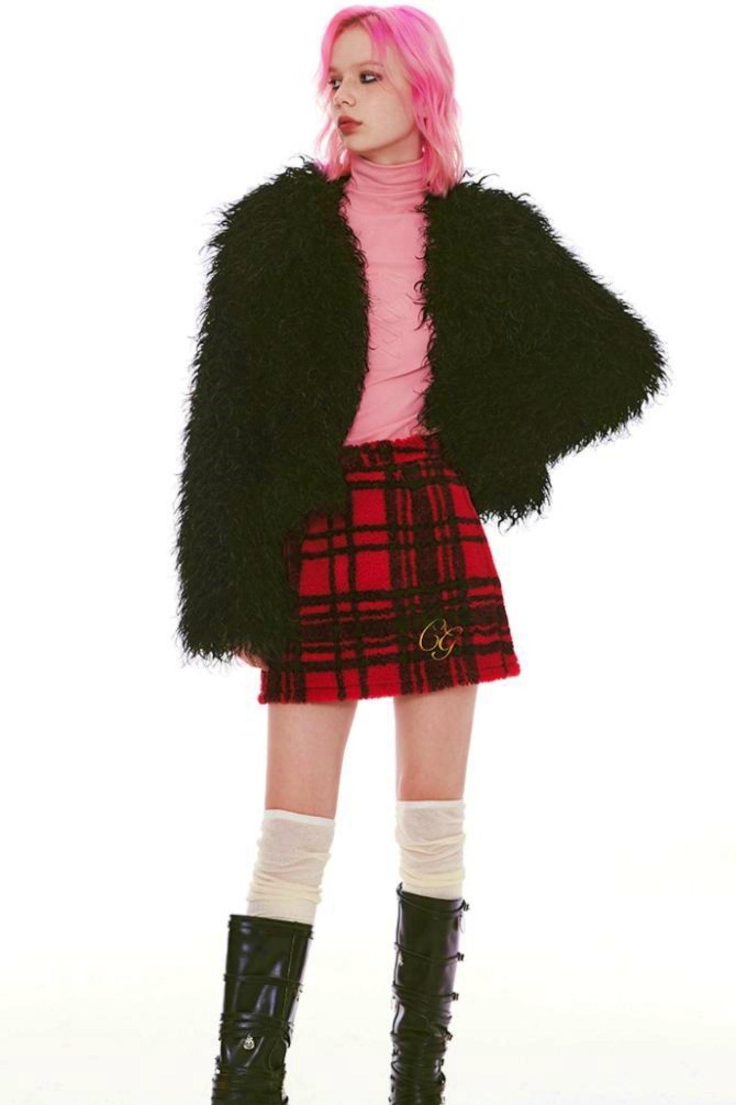 Multi-Color Wool Long Fur Coat