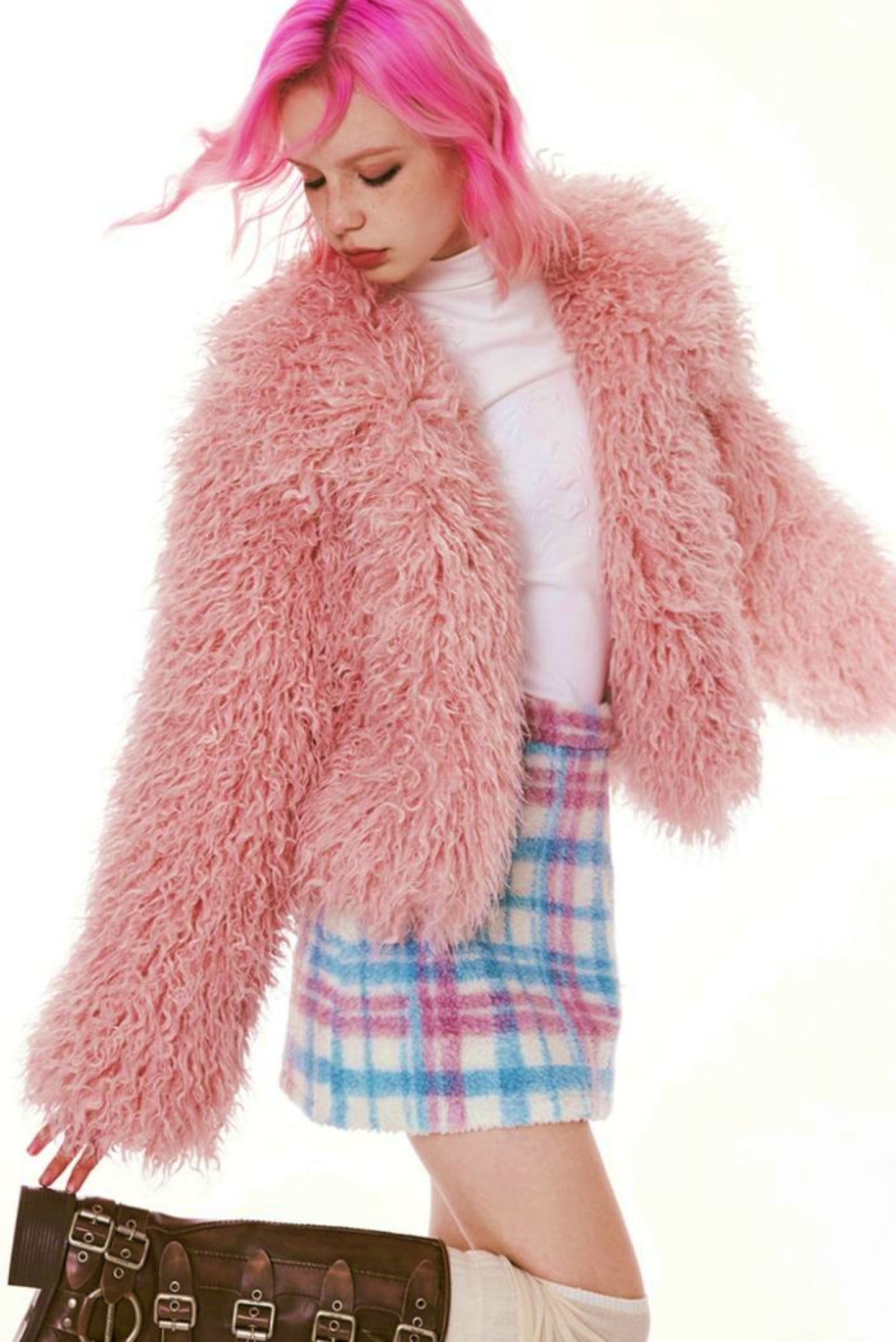 Multi-Color Wool Long Fur Coat