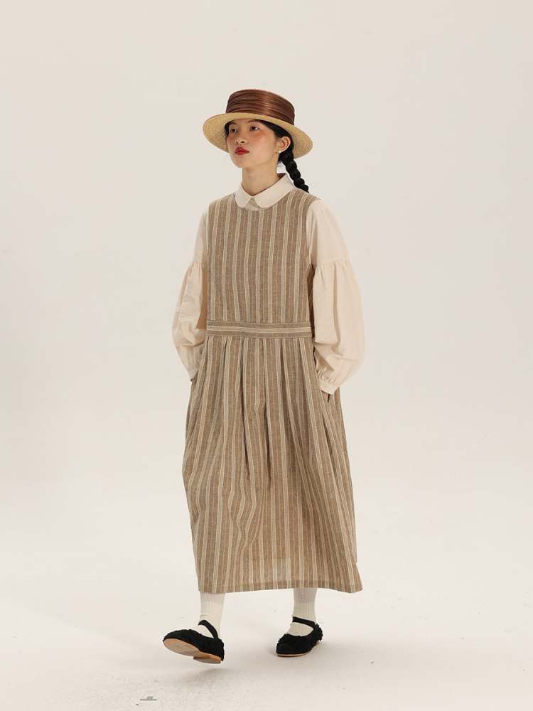 Yarn-Dyed Linen Stripe 2way Long Dress