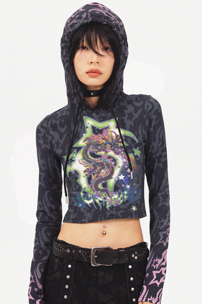 Dragon Graphic Cropped Sweatshirt