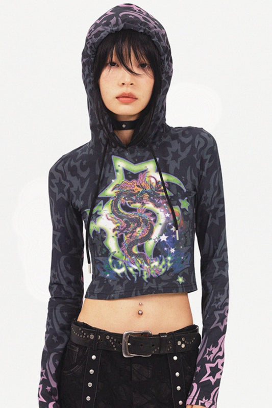 Drachen Grafik Cropped Sweatshirt 