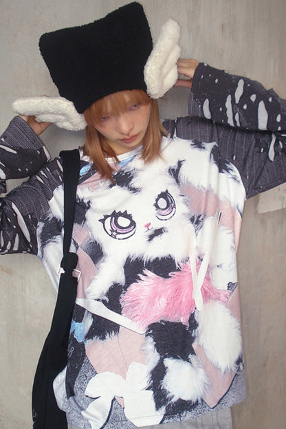 Raglan Sleeve Bunny Print Top