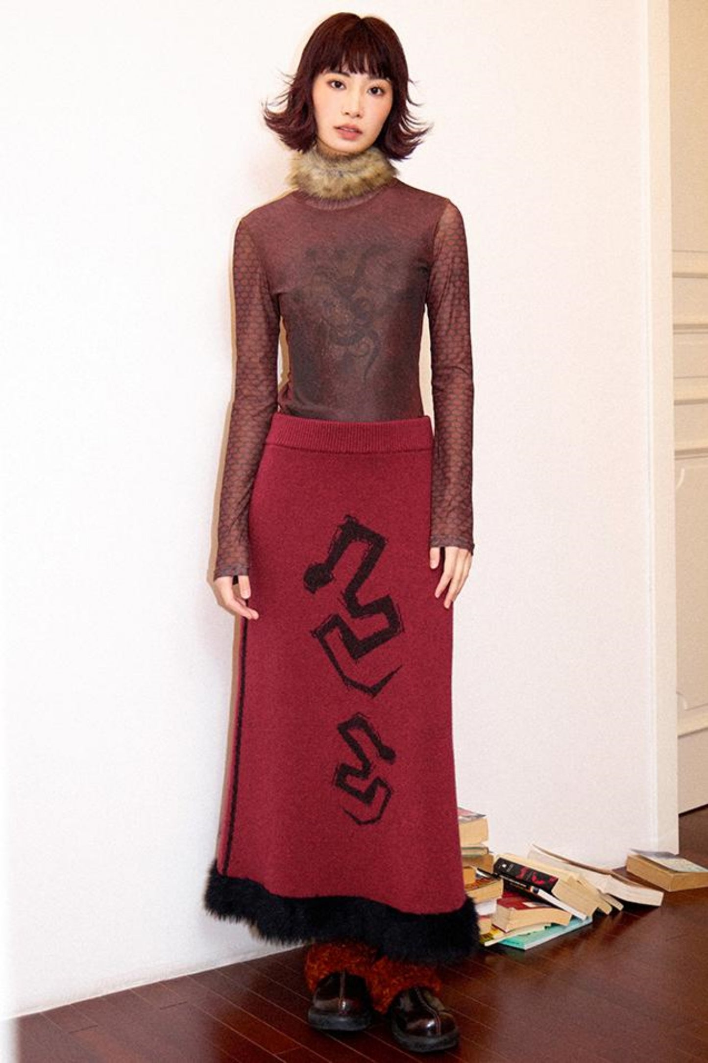 Punk Red Snake Jacquard Skirt