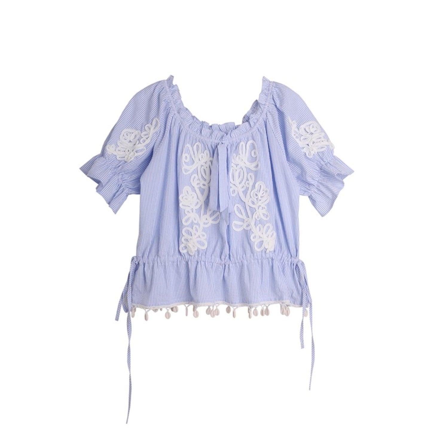 Island Flower Vine Striped Short Sleeve Top Shorts Set-Up