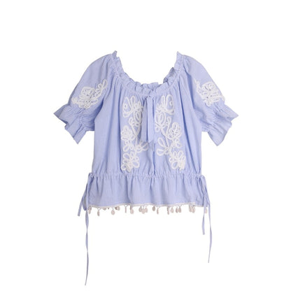 Island Flower Vine Striped Short Sleeve Top Shorts Set-Up