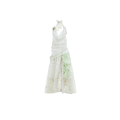 Original Green Chiffon Halterneck Dress