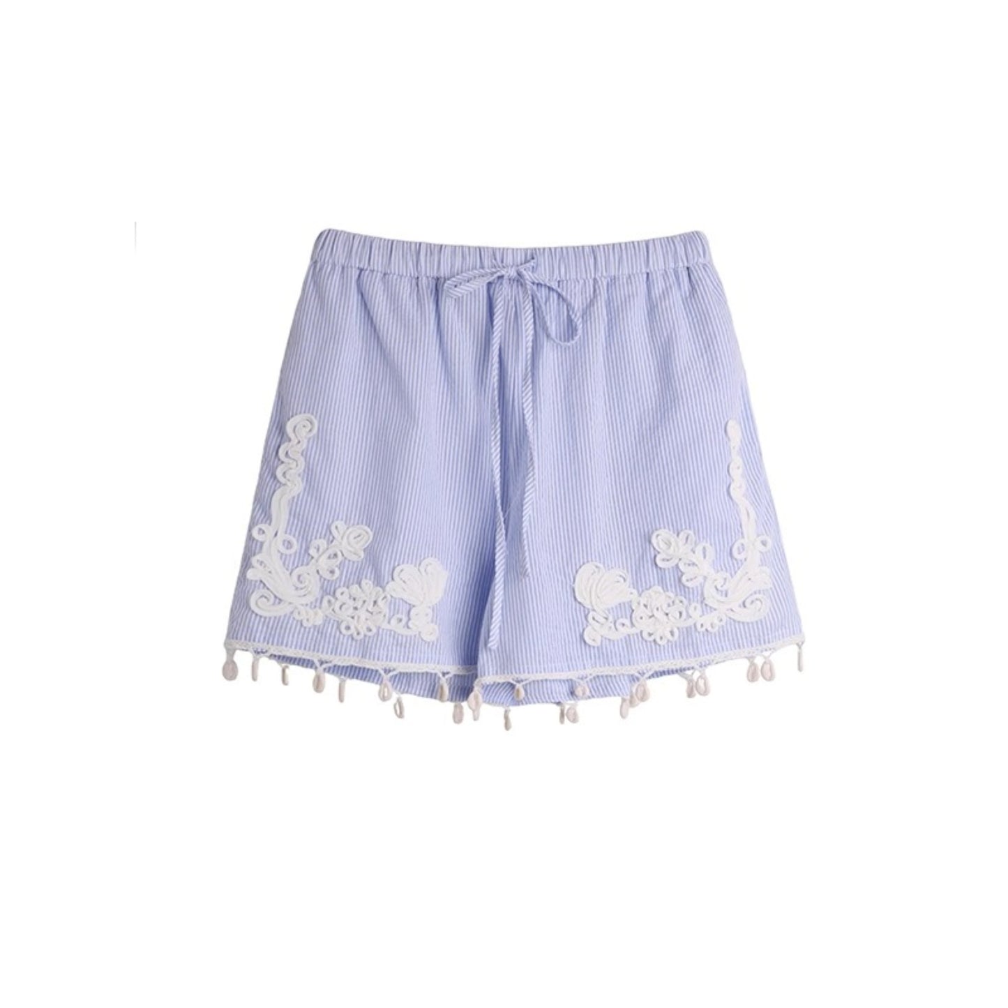 Island Flower Vine Striped Short Sleeve Top Shorts Set-Up