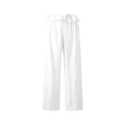 White Lace Drawstring Wide-Leg Pants