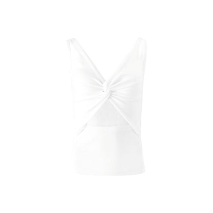 Black And White V-Neck Twisted Cut-Out Slim Vest