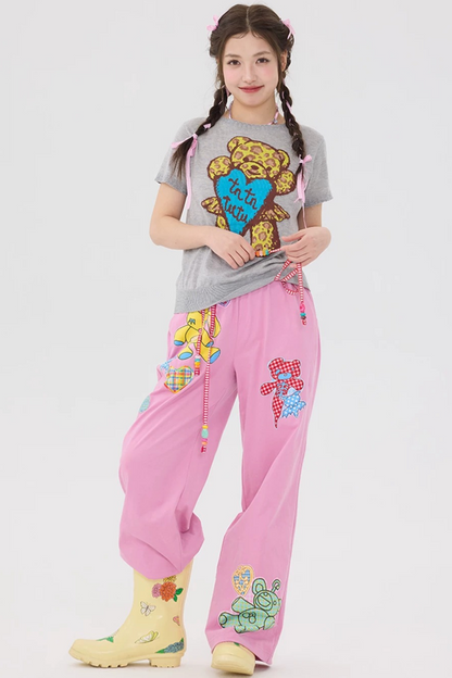 Pantalon de jogging rose à empiècements