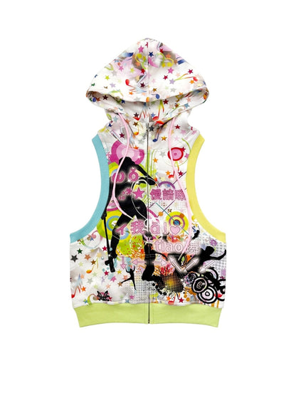 Note Print Hooded Vest