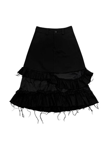 Tattered Black Denim Skirt