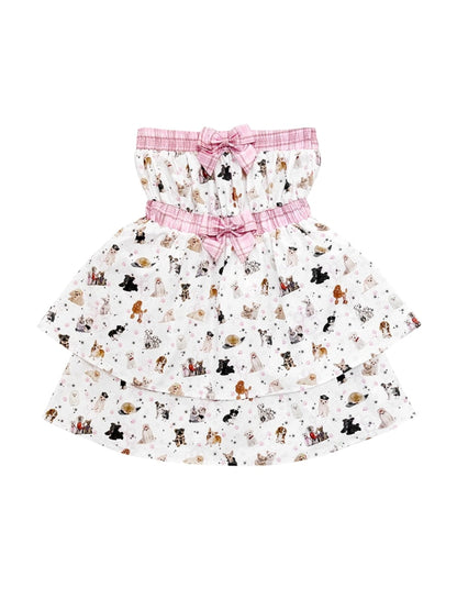 Dog Print Bandeau Puffy Dress