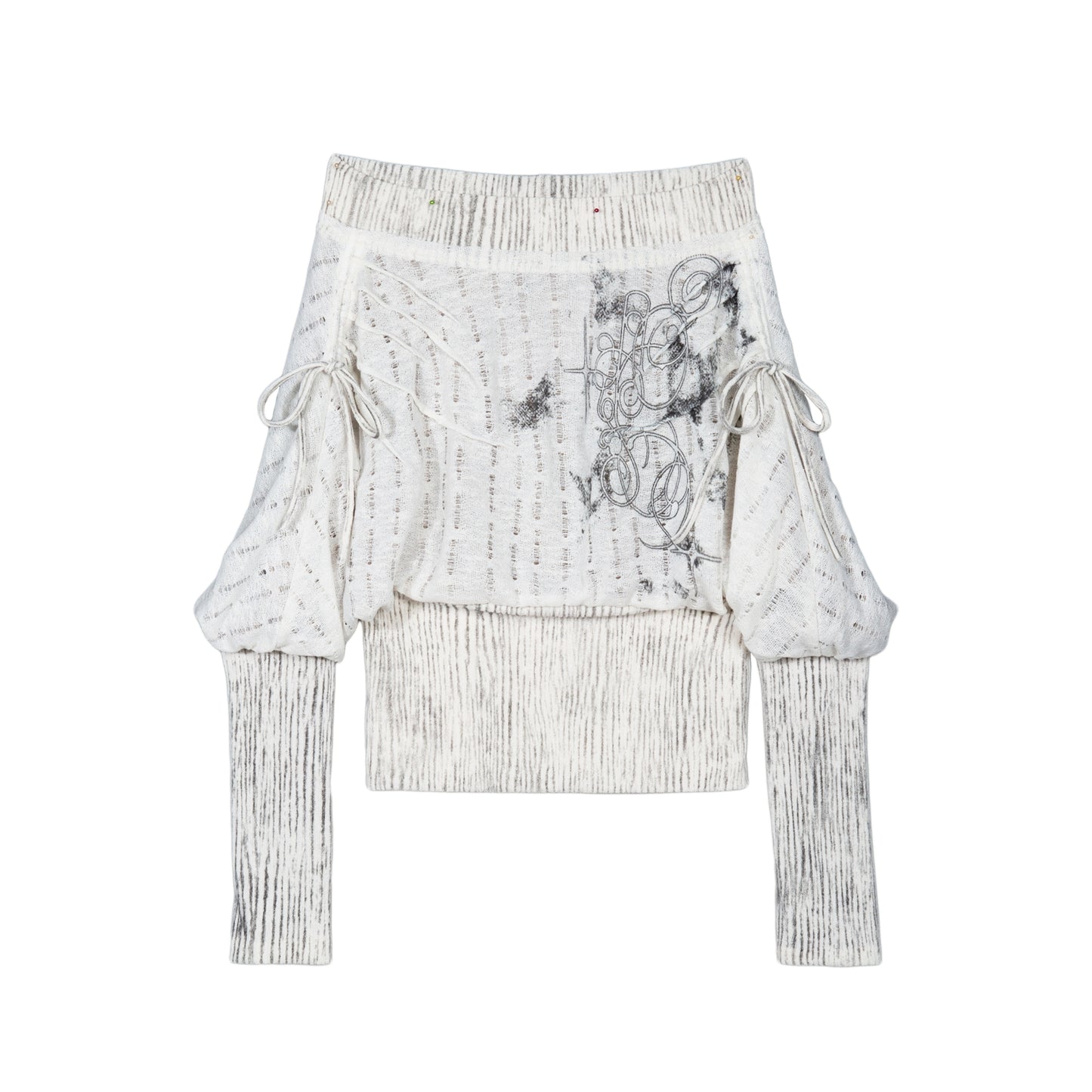 Printed One-Line Collar Knit Top