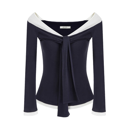 Contrasting One-Shoulder Knitwear