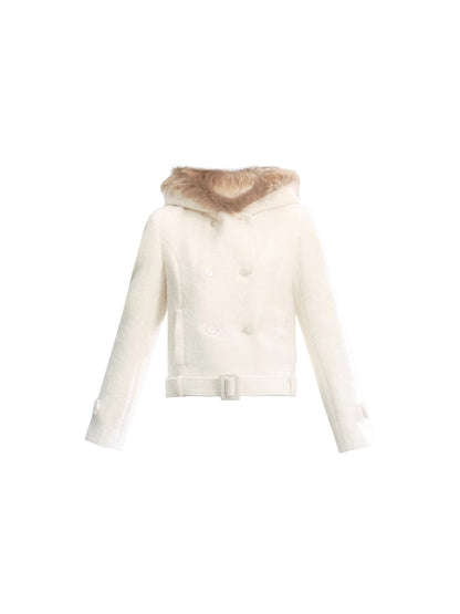 Fur Collar Slim Tweed Coat