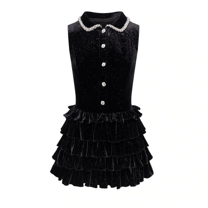 Velvet Glitter Puffy Daughter Dress