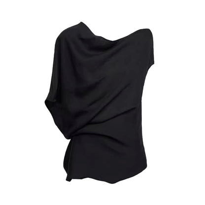 Black Shoulder Irregular Design T-Shirt
