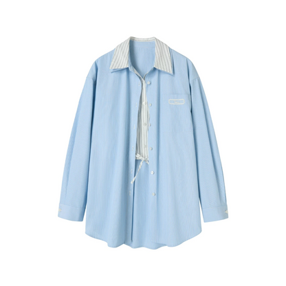 Blue Striped Lace Blouse Set-Up
