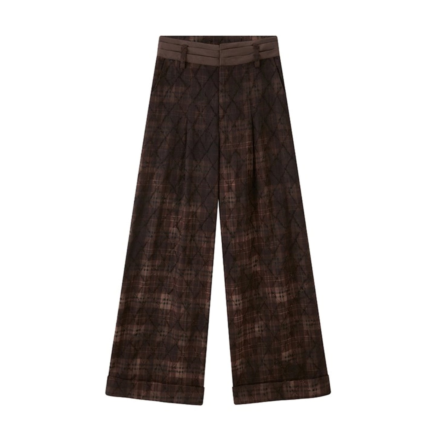 Textured Loose Plaid Trousers