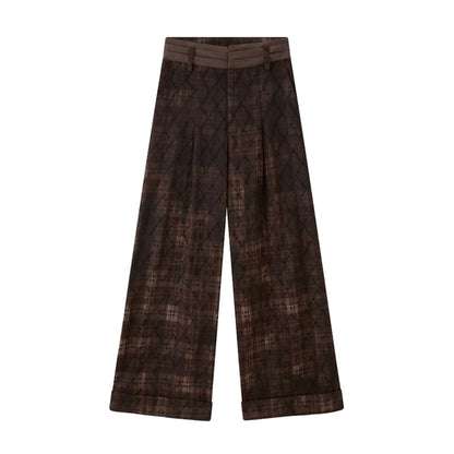 Textured Loose Plaid Trousers
