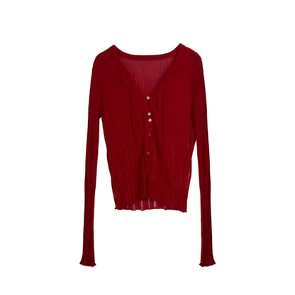 Autumn Red Knitted Cardigan