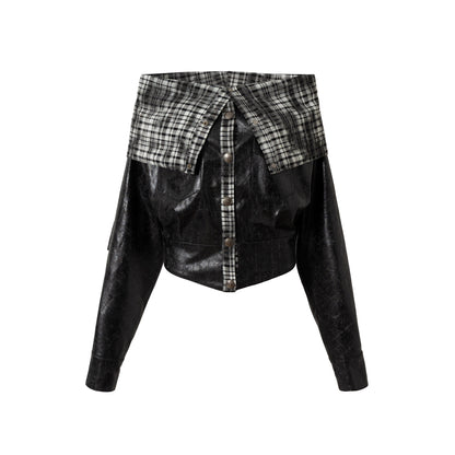 Dark Plaid Leather Top