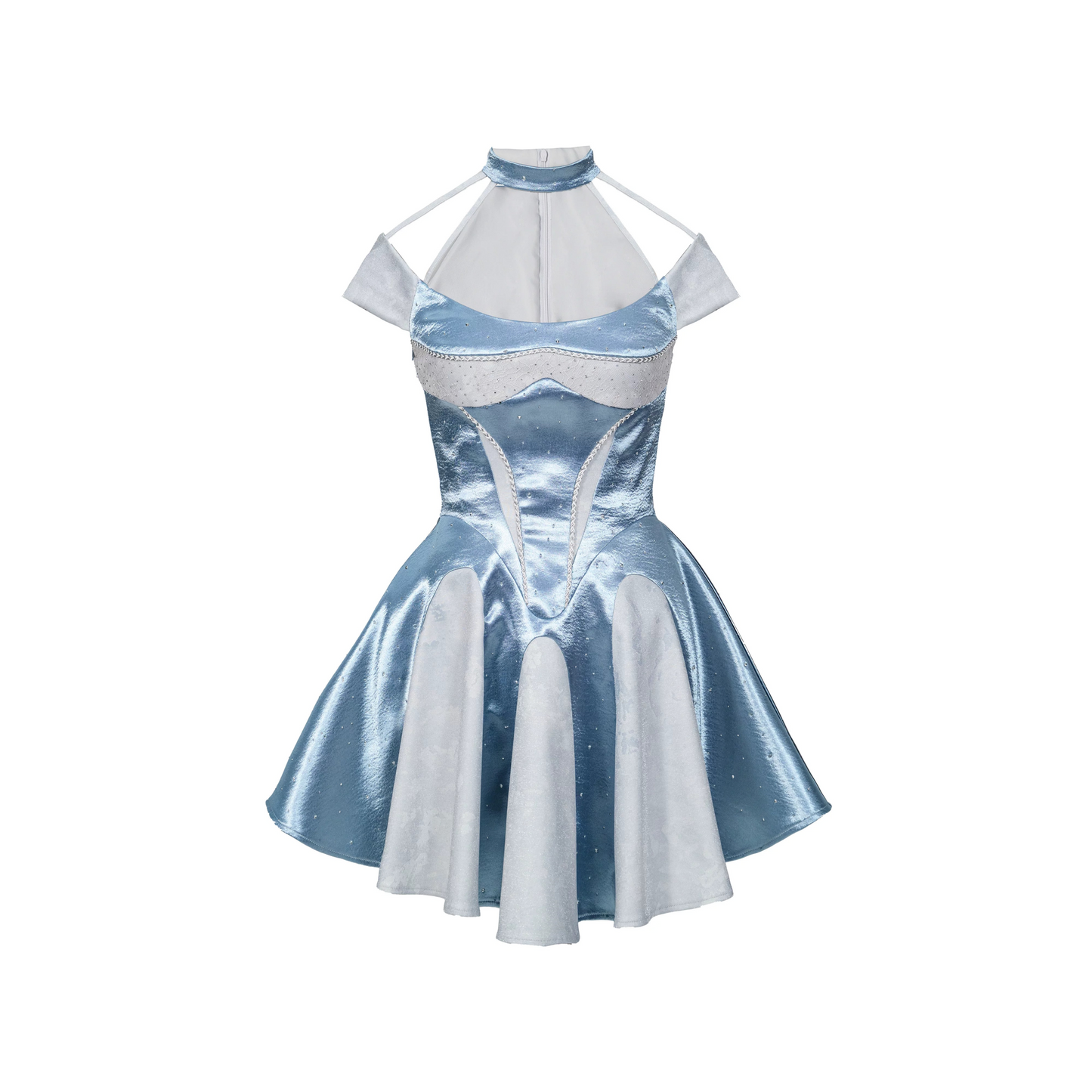 Y2K Blue Satin Halter A-Line Dress Set-Up
