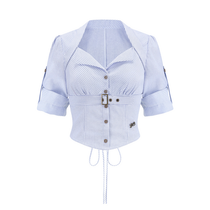 French Old Money Striped Shirt Skirt Set-Up