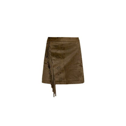 Vintage Coffee Openwork Fringed Suede A-Line Skirt