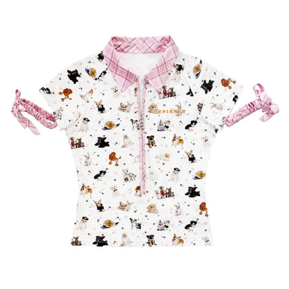 Cuff Embellished Zip-Up Polo Shirt