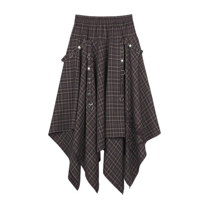Fighting Spirit Brown Plaid Print Skirt