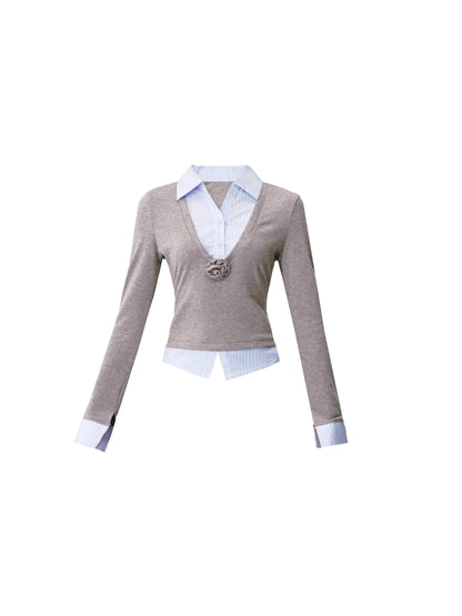 Blue Patchwork Shirt Set-Up