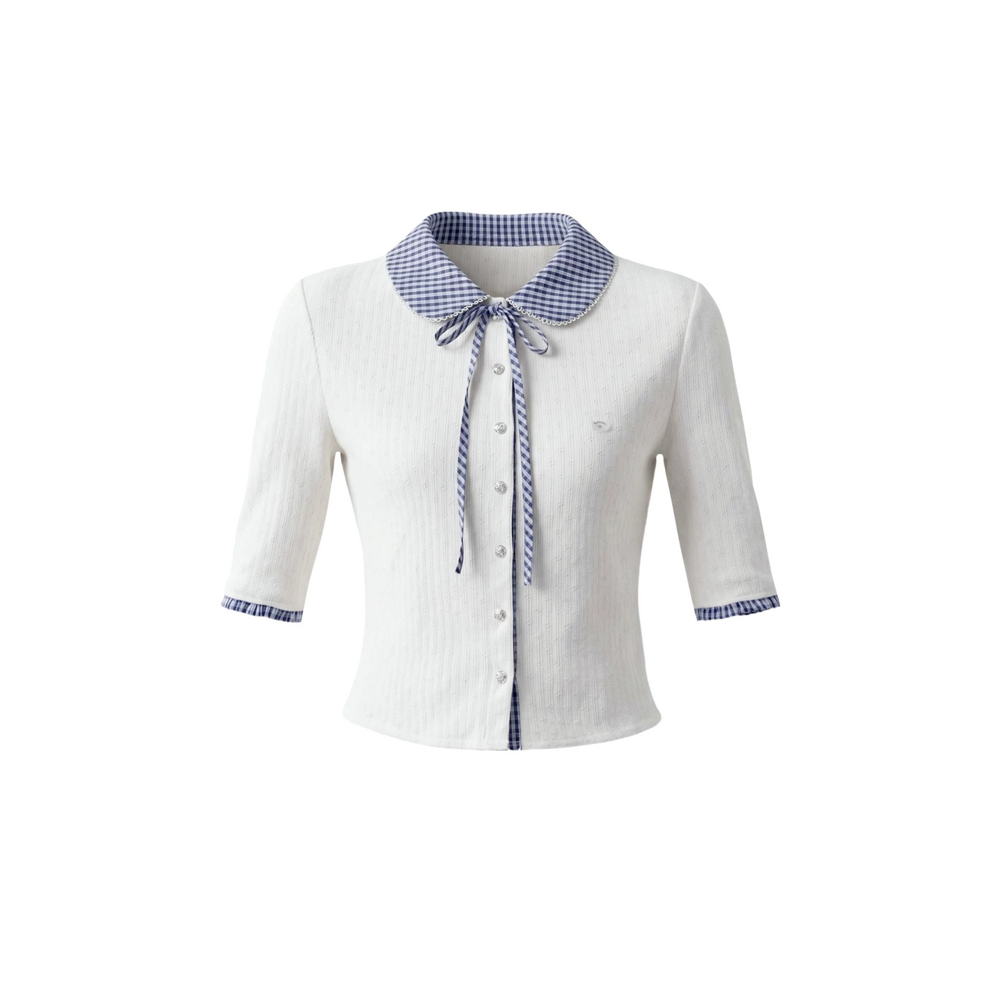 Completo cardigan a maglia bianco con colletto a quadri