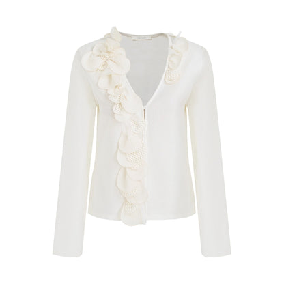 Three-Dimensional V-Neck Knitted Sweater