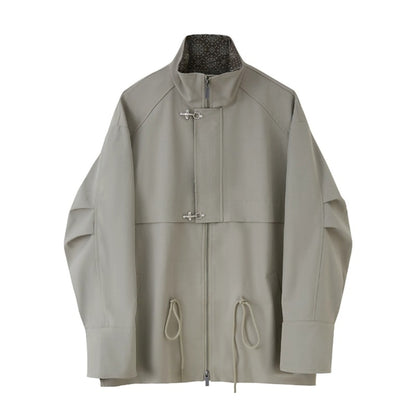 Contrast Windproof Drawstring Midi Trench Coat