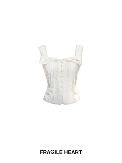 French Embroidered Square Neck Top