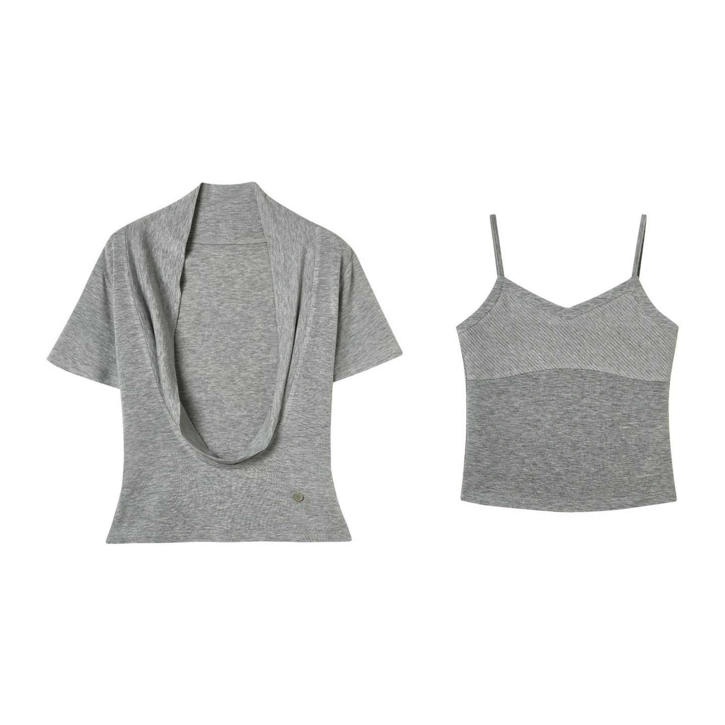 Completo in lyocell con top a maniche corte dal collo drappeggiato e canotta