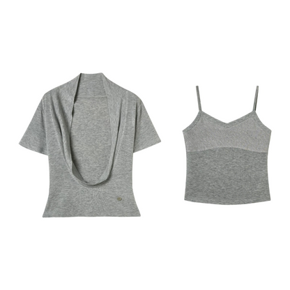 Completo in lyocell con top a maniche corte dal collo drappeggiato e canotta