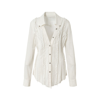 Vintage Lace V-Neck Bubble Sleeve Shirt