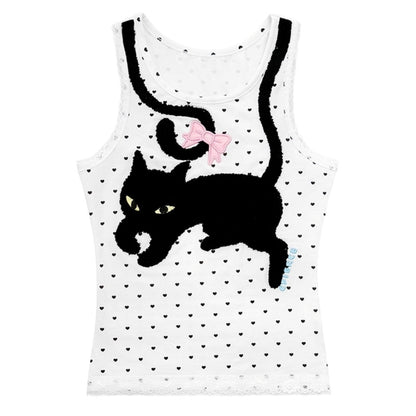 Cat Embroidered Polka Dot Top