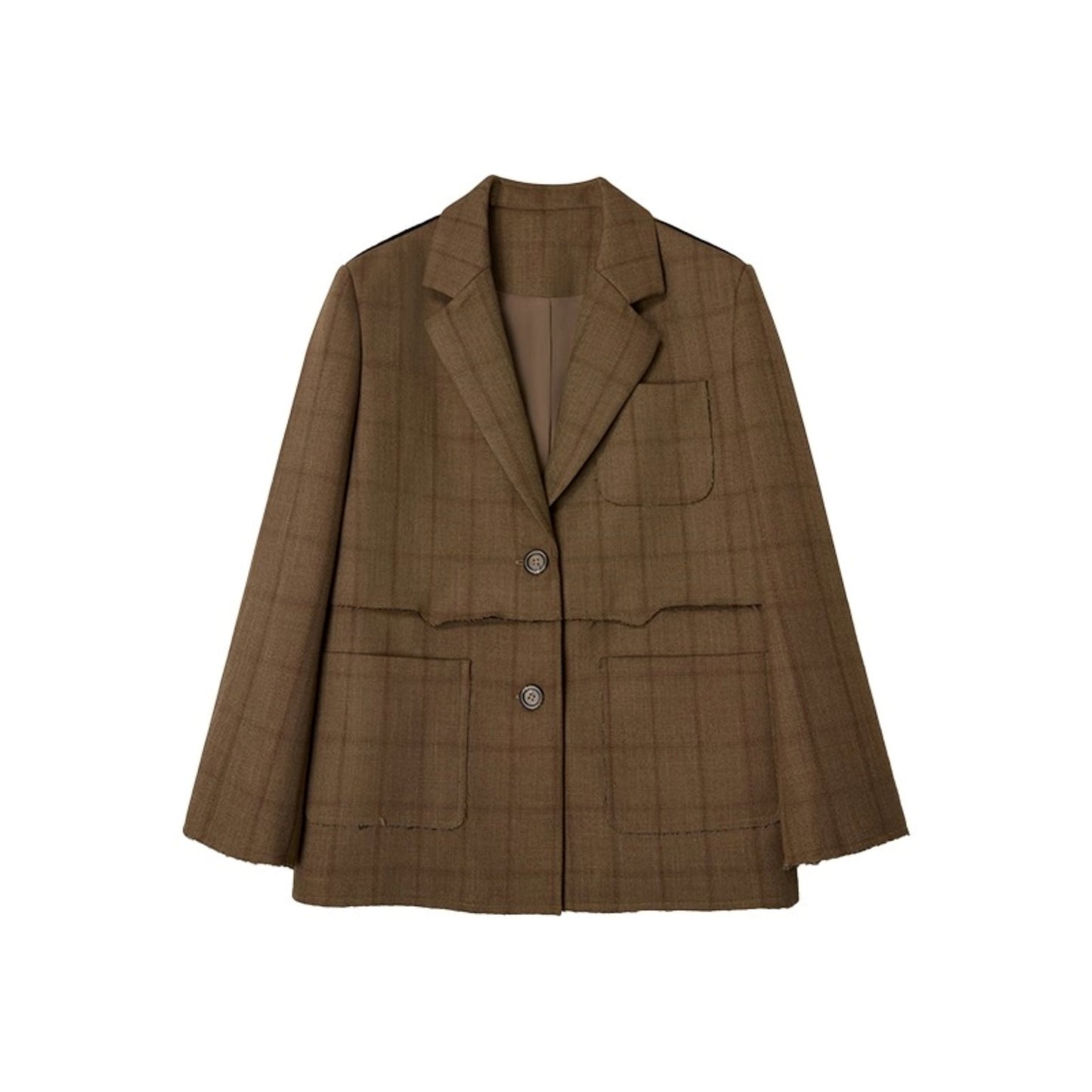 Brown Check Raw Edge Blazer