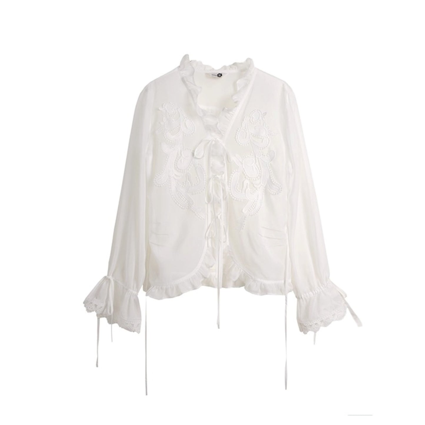 Autumn Lace-Up V-Neck Embroidered Shirt